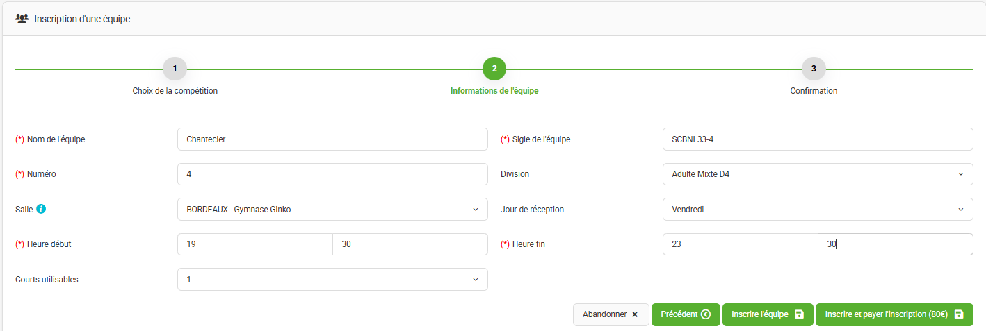 inscripition équipe ic